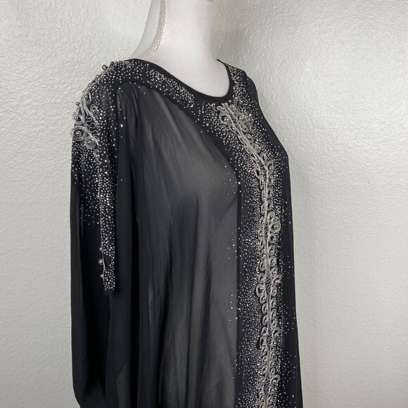 Le Mirage Kaftan Dress Cover Up Semi Sheer Embellished Black Sz 48/XXL Resort - Picture 7 of 14